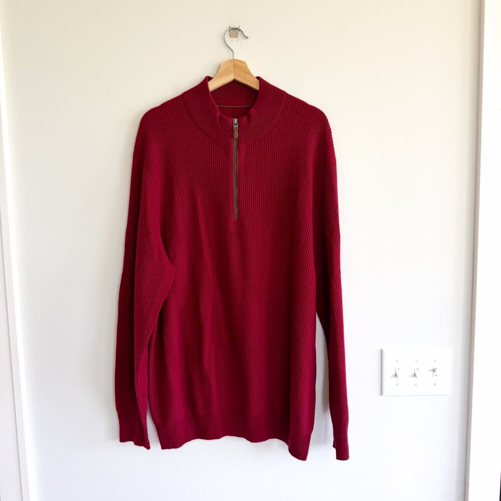 Peter Millar 100% Cashmere Ribbed Knit Mock Neck 1/4 Zip Pullover Sweater Red XL